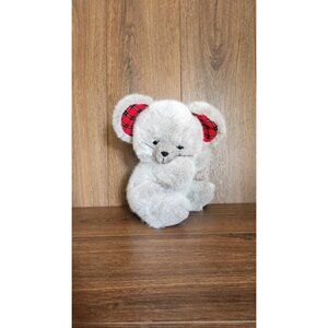 Vintage 1989 The World of Smile Plaid Ear Gray Mouse Plush Stuffed Animal Toy